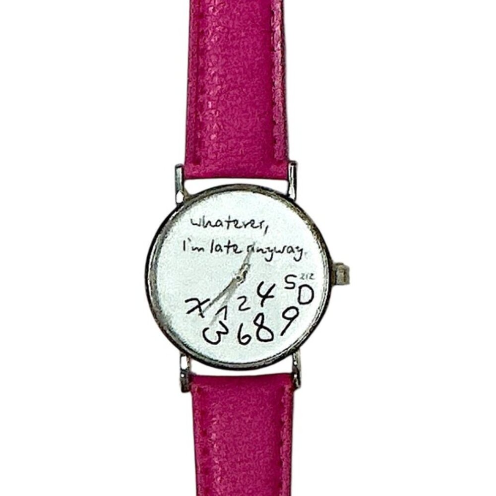 I’m Late Statement Watch Bright Barbie Pink PU Leather Buckle Band Strap Adult - Picture 7 of 16